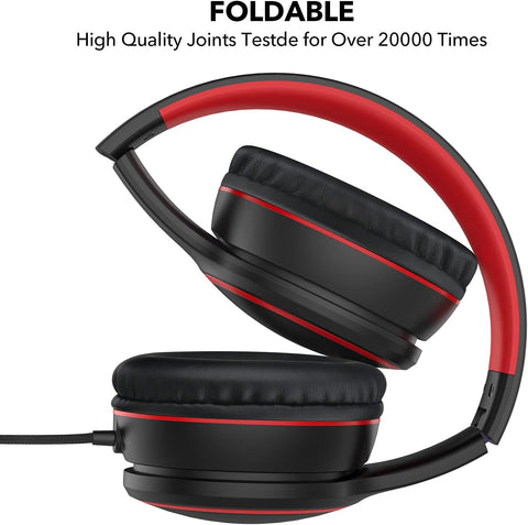 R10 Kids Headphones Over-Ear with Microphone, Lightweight Folding Stereo Bass Headset with 1.5M No-Tangle Cord, Portable Wired Headphones for Smartphone Tablet Computer MP3 / 4 (Black)