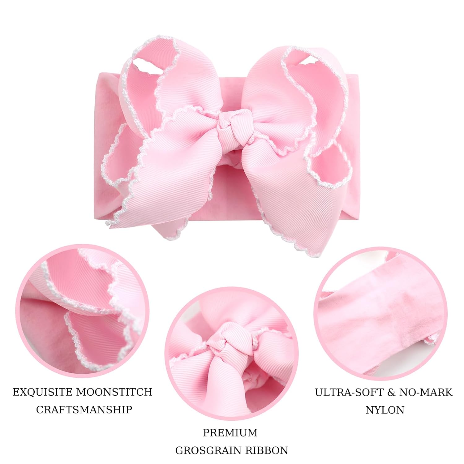 6'' Jumbo Pink Baby Girls Bow Headbands, Soft Nylon Headwraps