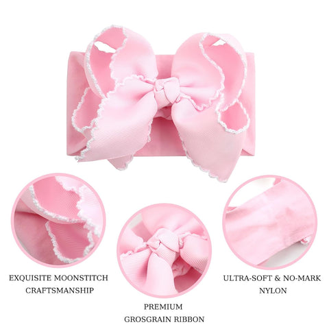 6'' Jumbo Pink Baby Girls Bow Headbands, Soft Nylon Headwraps