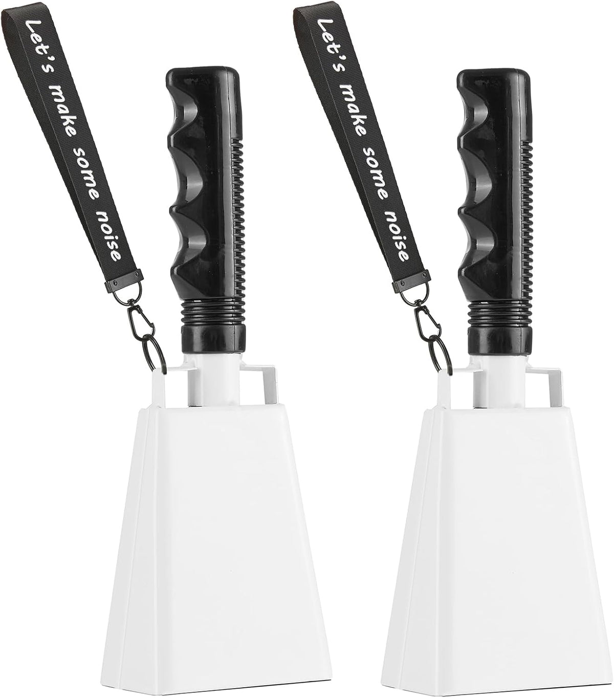 White Cowbells with Wrist Strap 2 Pack Metal Noise Makers for Sports Games