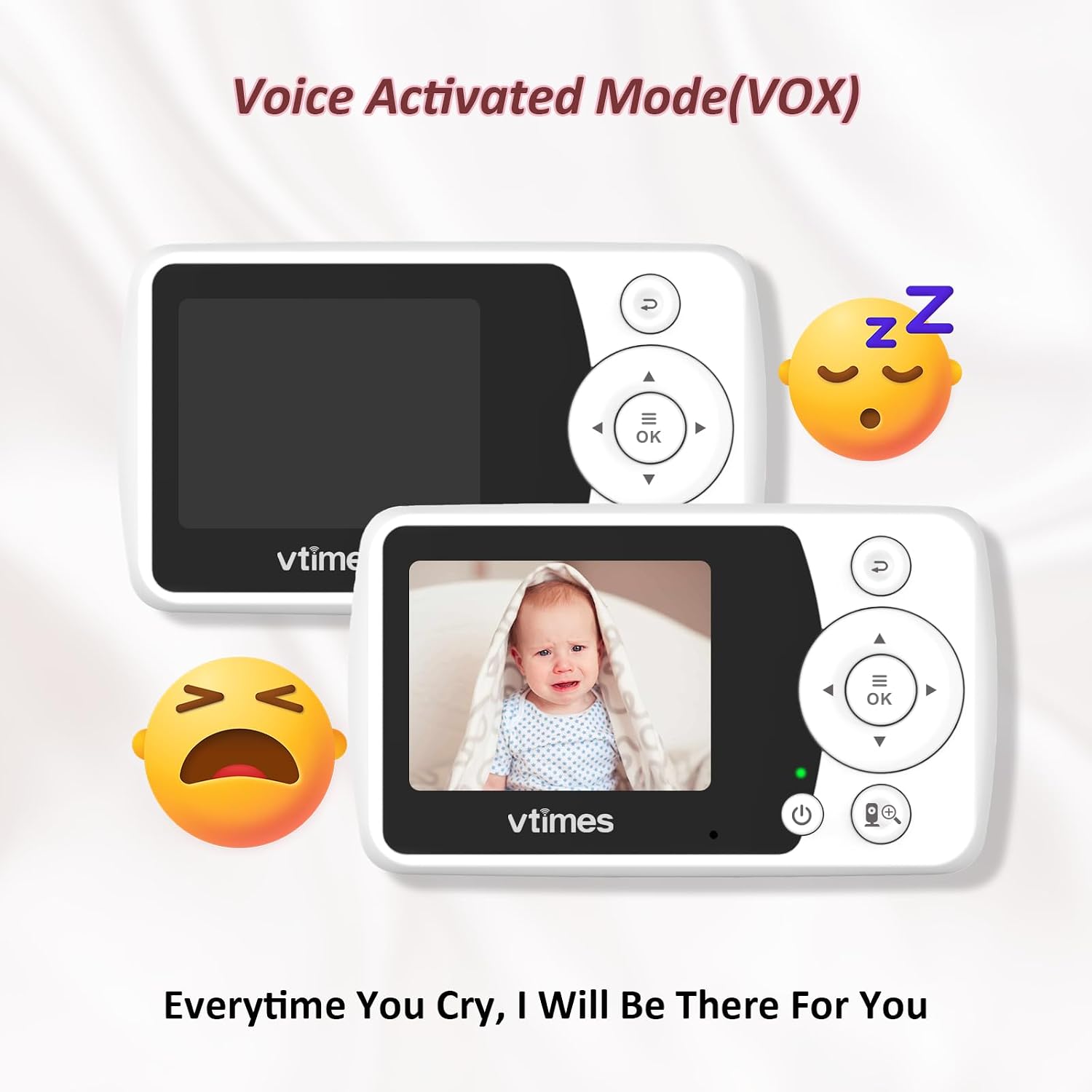 VTimes Baby Monitor with Camera and Audio, No WiFi, 2.4" LCD Screen, Two-Way Talk, Portable, Night Vision, 1000ft Range, Temperature Sensor, Alarm and Lullaby, for Baby Shower
