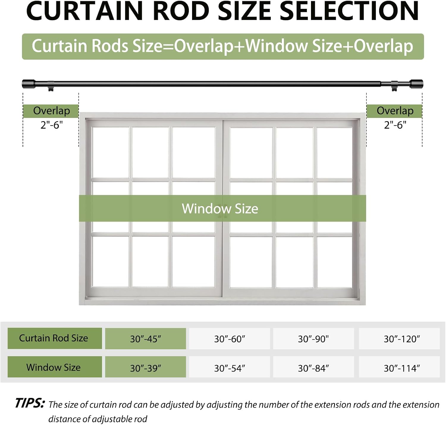 Curtain Rods 30-45 Inch, Adjustable Black Curtain Rods for Windows 1 Pack