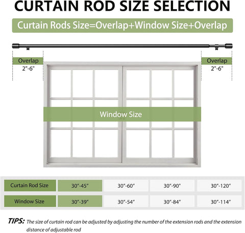 Curtain Rods 30-45 Inch, Adjustable Black Curtain Rods for Windows 1 Pack