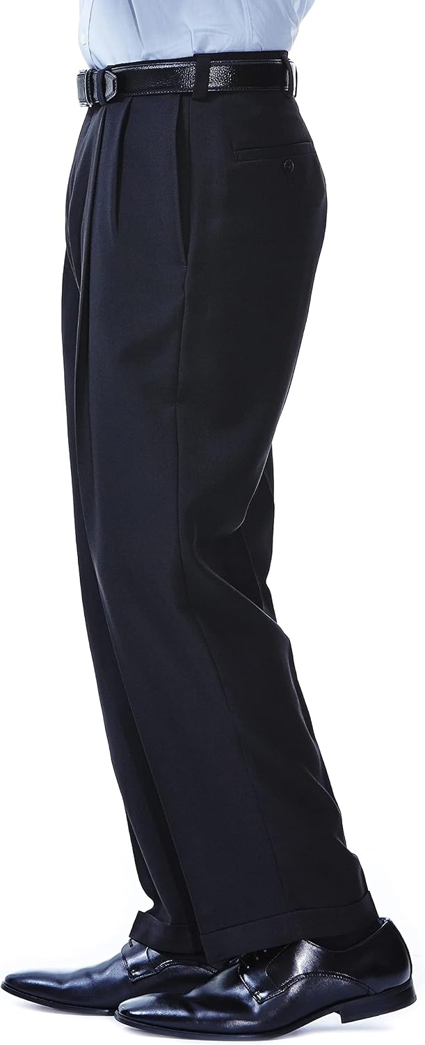 Haggar Men's E-Clo Repreve Classic Fit Pleat Front Dress Pant with Hidden Expandable Waistband