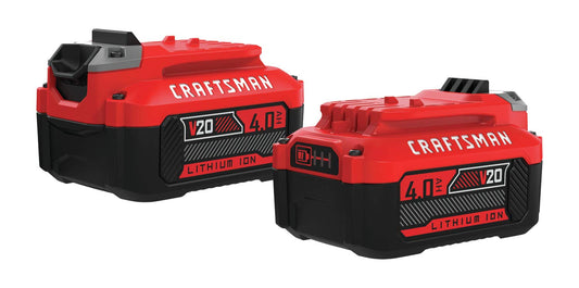 CRAFTSMAN V20 Lithium Ion Battery, 4.0-Amp Hour, 2 Pack, LED Charge Indicator (CMCB204-2)