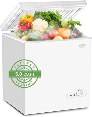 KRIB BLING Chest Freezer Adjustable Thermostat Compact with Removable Storage Basket for House Kitchen Garage Basement (5.0 cu.ft, White)