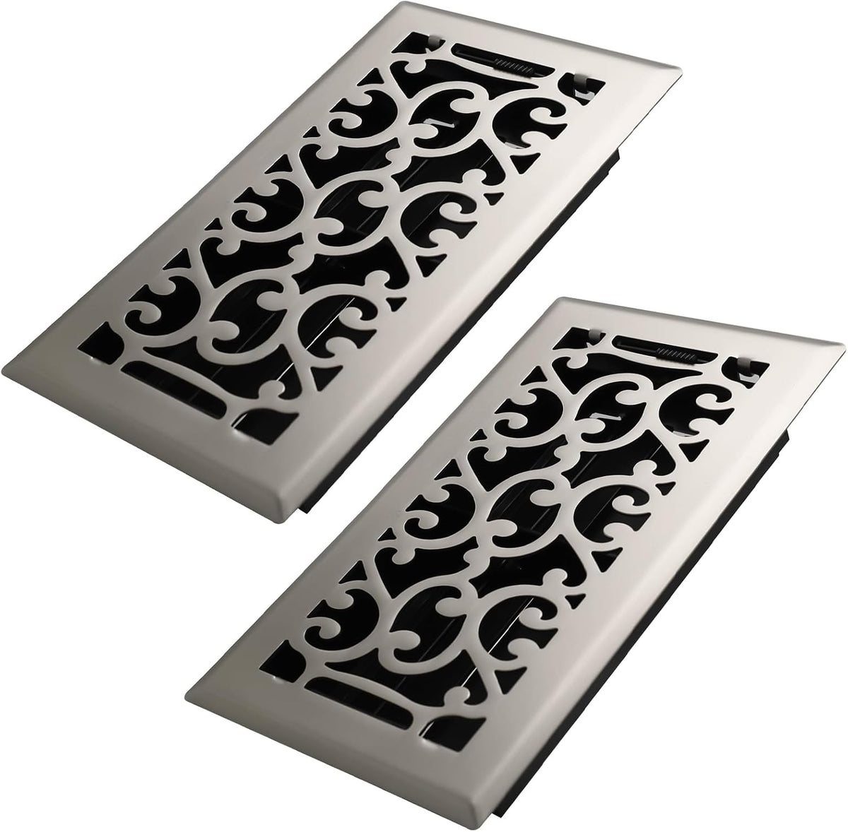 Howeall 4x8 Inches 2 Pack Heavy Duty Walkable Floor Register - Easy Adjust Air Supply Lever Decorative Floor Vent Covers, Savannah Design Vent Covers for Home - Satin Nickel