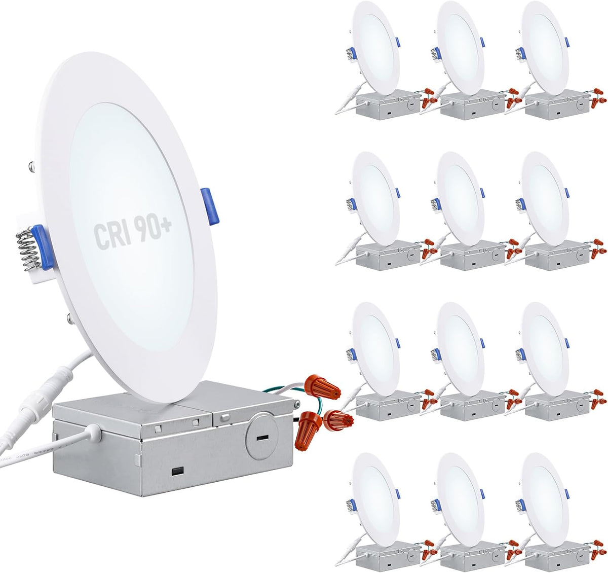 TORCHSTAR 12-Pack 6 Inch Ultra-Thin LED Recessed Light, CRI90 12W, 5000K