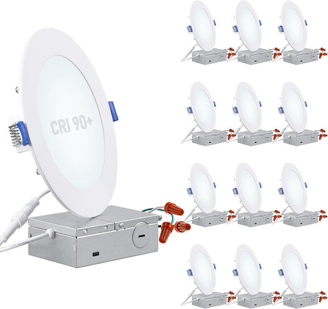 TORCHSTAR 12-Pack 6 Inch Ultra-Thin LED Recessed Light, CRI90 12W, 5000K