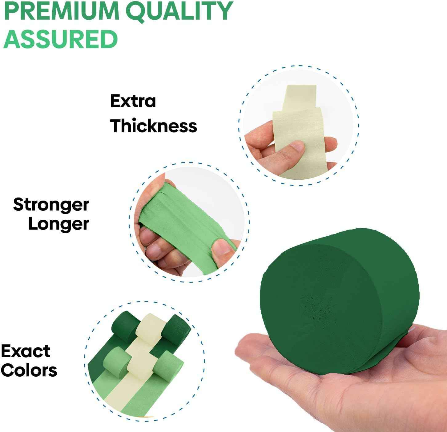 6 Green & White Crepe Paper Streamers, 492ft Pack of Party Decorations