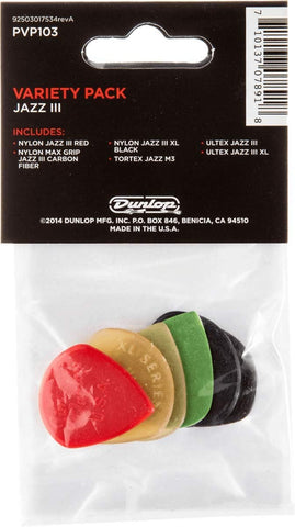 Jim Dunlop Jazz III Pick Variety Pack - 6 Pack
