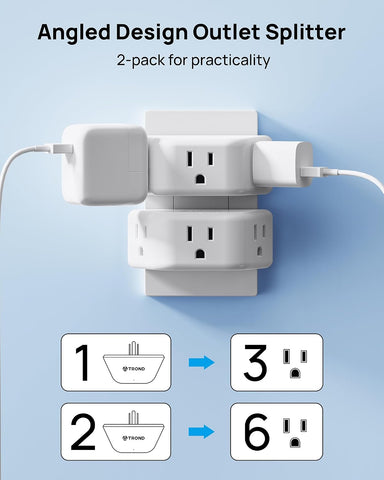 TROND Multi Plug Outlet Extender 2 Pack, Outlet Splitter for Bathroom