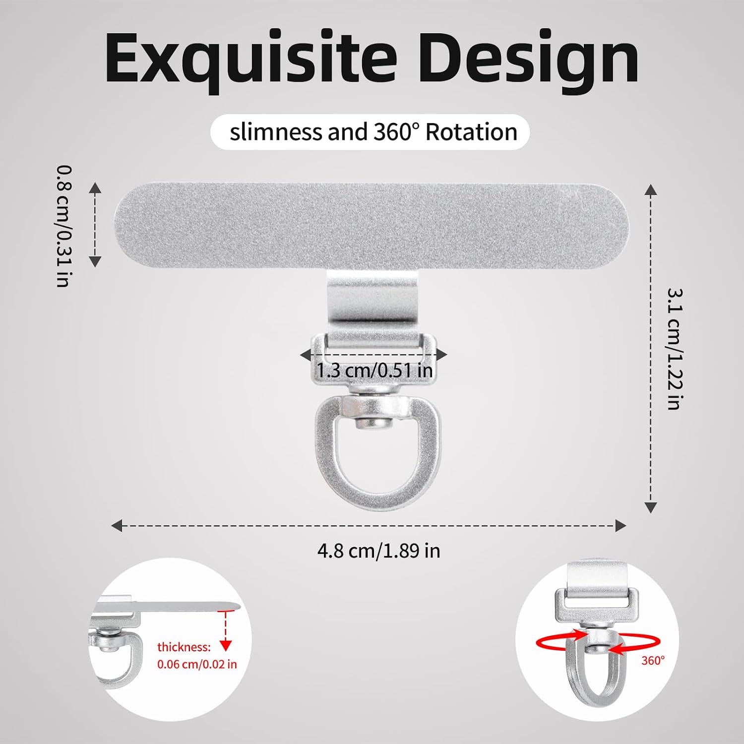 Yojaro 360° Rotating Stainless Steel Phone Tether Tab (3-Pack) - Universal for iPhone & Other Phones (Fits Wristbands/Necklaces/Crossbody Straps)