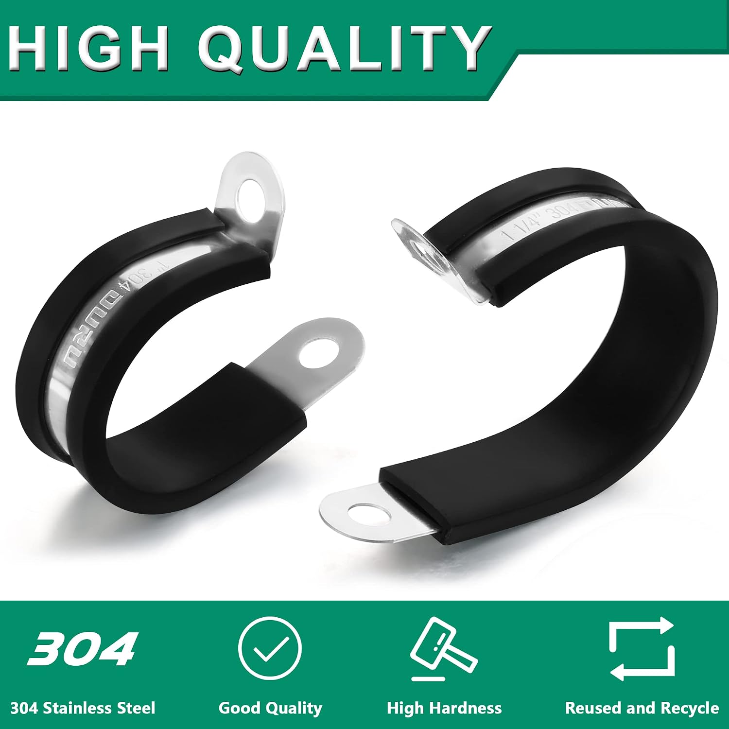 OURU 30pcs 3/8 Inch Stainless Steel Cable Clamps,Rubber Coated Cushioned Insulated Cable Clamp,Automotive Cable Wire Clamps,Pipe Clamps,Metal Clamp for Tube,Lines,Wire Cord Installation(Black,10mm)