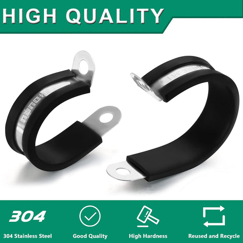 OURU 30pcs 3/8 Inch Stainless Steel Cable Clamps,Rubber Coated Cushioned Insulated Cable Clamp,Automotive Cable Wire Clamps,Pipe Clamps,Metal Clamp for Tube,Lines,Wire Cord Installation(Black,10mm)