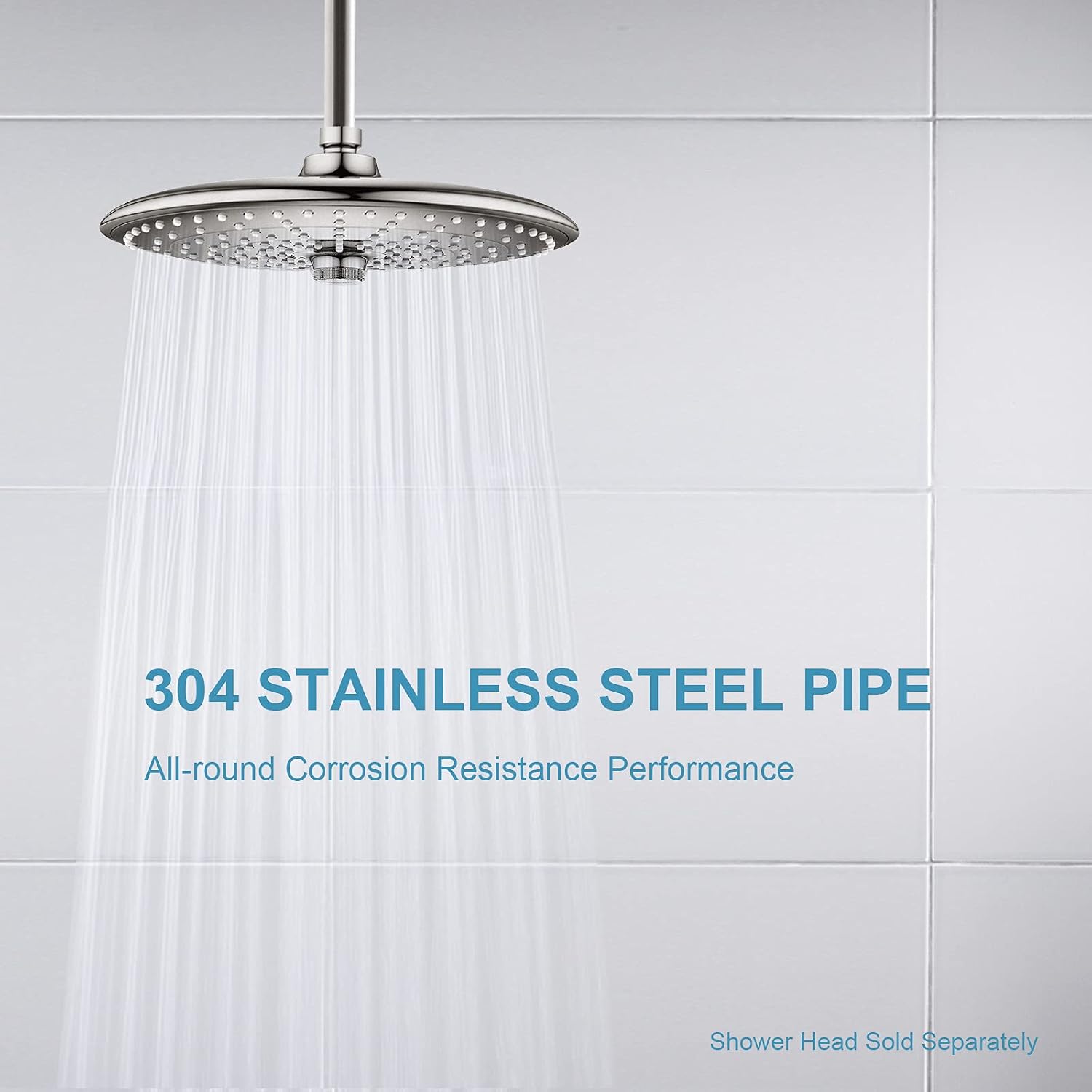 OFFO Shower Arm with Flange, 16 in Brushed Nickel Ceiling Mount Replacement Rain Shower Head Straight Arm Ceiling-Mounted For Fixed Shower Head & High Pressure Rain