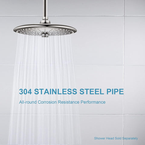 OFFO Shower Arm with Flange, 16 in Brushed Nickel Ceiling Mount Replacement Rain Shower Head Straight Arm Ceiling-Mounted For Fixed Shower Head & High Pressure Rain