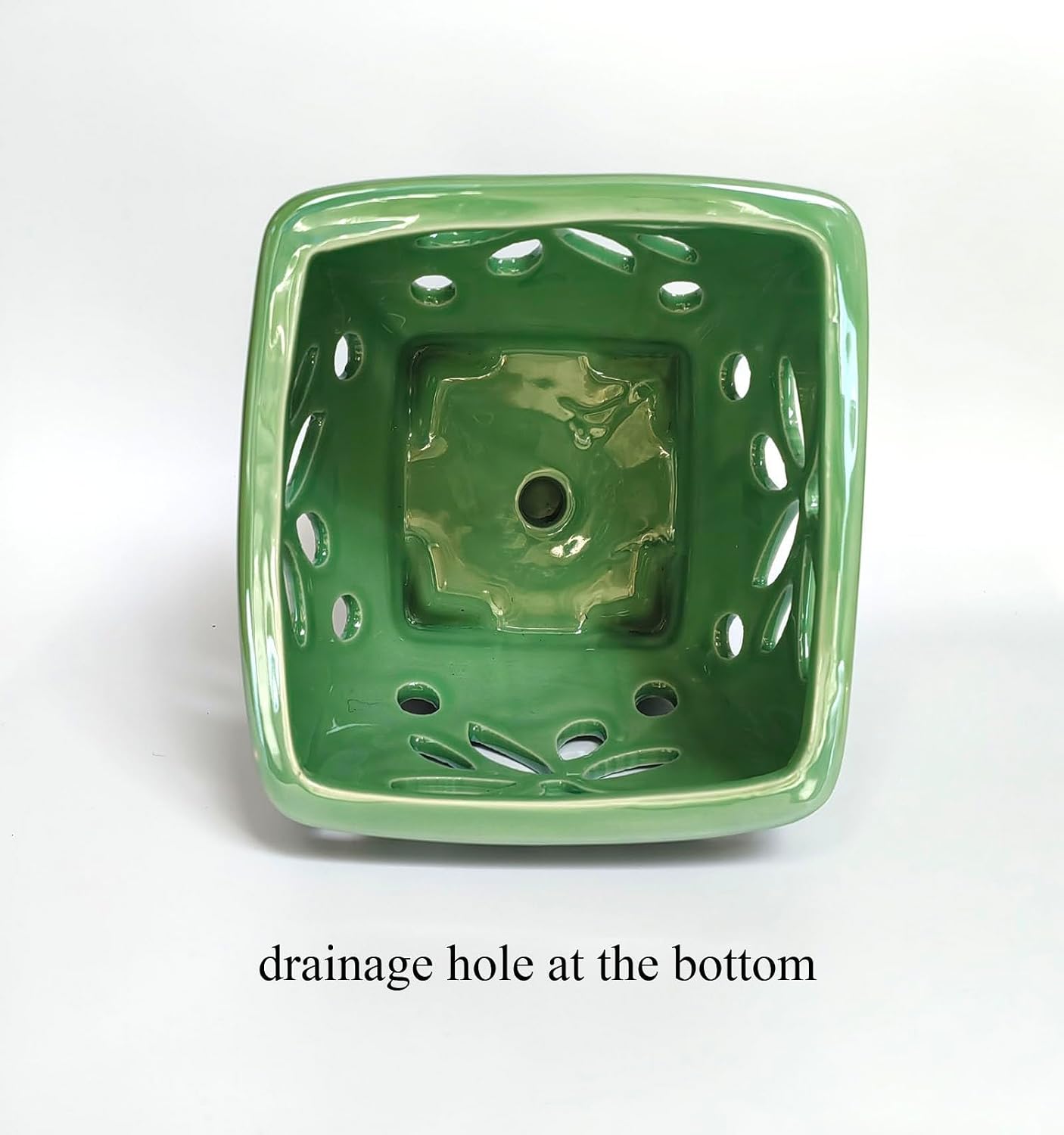 Orchid Pots with Holes Ceramic Orchid Planter Pots Square 5.5 inch (Green)