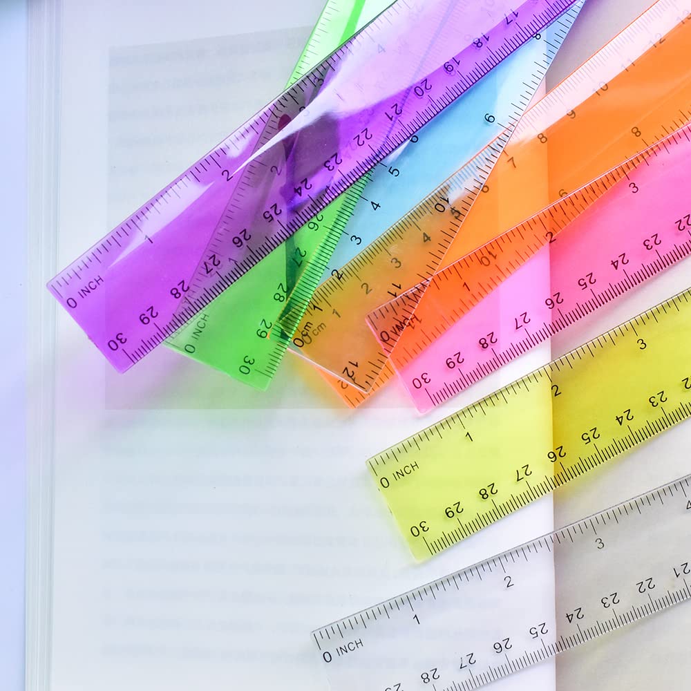 Color Clear Ruler Plastic Rulers - Ruler 12 inch, Kids Ruler for School