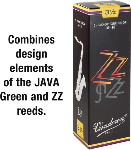 Vandoren SR4235 Tenor Sax ZZ Reeds Strength 3.5; Box of 5, Black