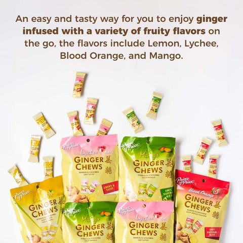 Prince of Peace Ginger Chews Assrted Flavors, 8 oz - Lemon, Lychee, Blood Orange, Mango – Candied Ginger – Candy Pack – Ginger Chews Candy – Natural Candy