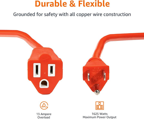 Amazon Basics 50-Foot 3-Prong Indoor/Outdoor Extension Cord, Heavy-Duty, 13 Amps, 1625 Watts, 125 VAC, Orange