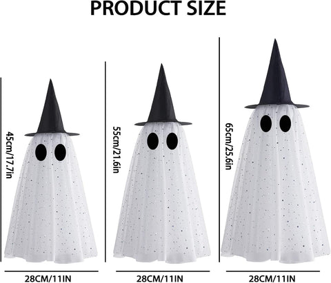 Halloween Hanging Ghost with Witch Hat, Halloween Ghost Decorations Outdoor
