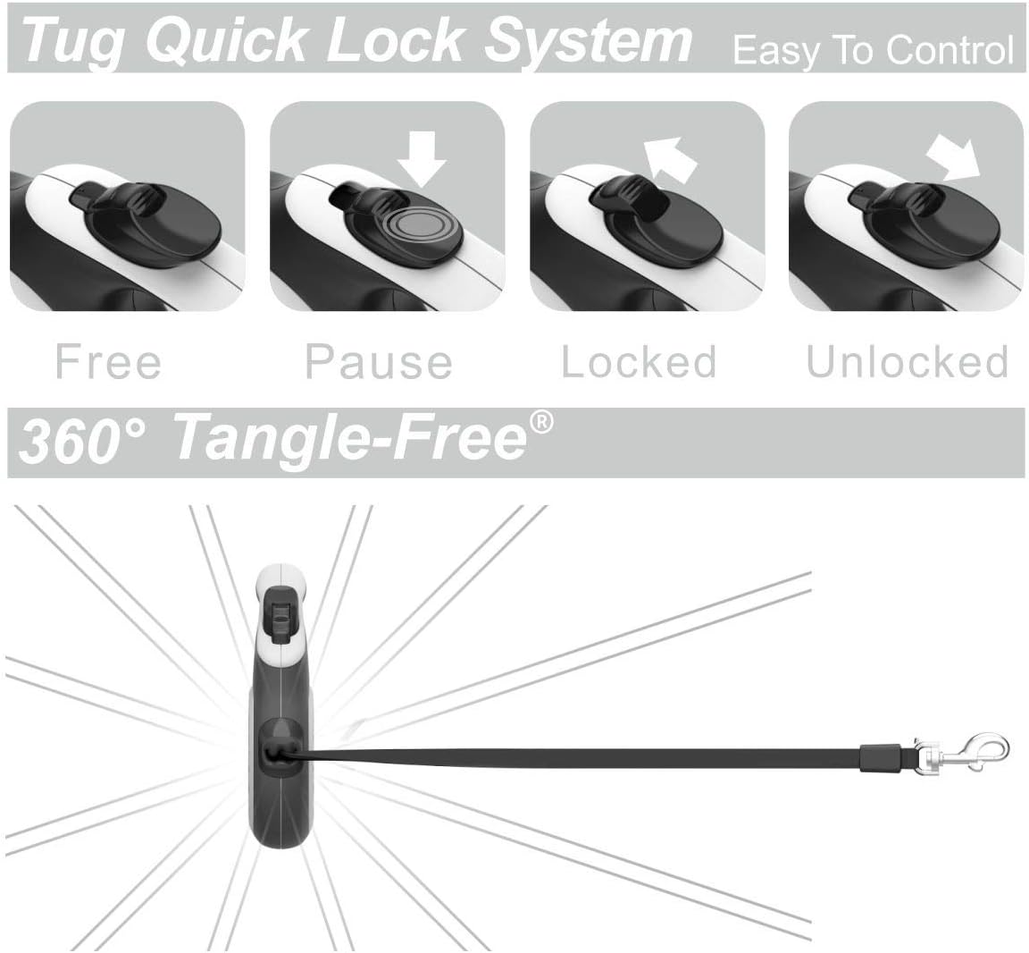 TUG Original Retractable Dog Leash, 16 ft (Medium, White)