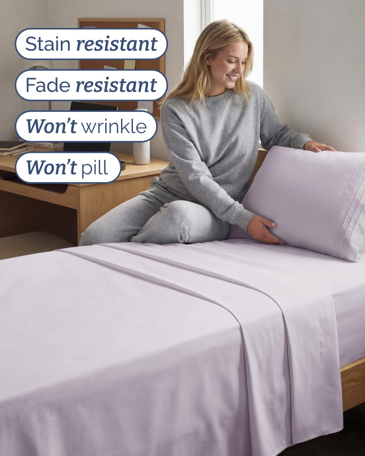 Twin XL 3 Piece Sheet Set - College Dorm Room Essentials - Light Lavender