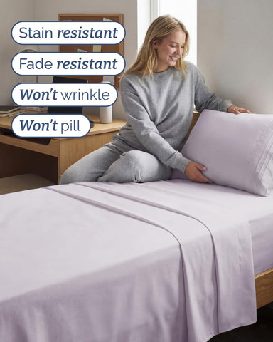 Twin XL 3 Piece Sheet Set - College Dorm Room Essentials - Light Lavender