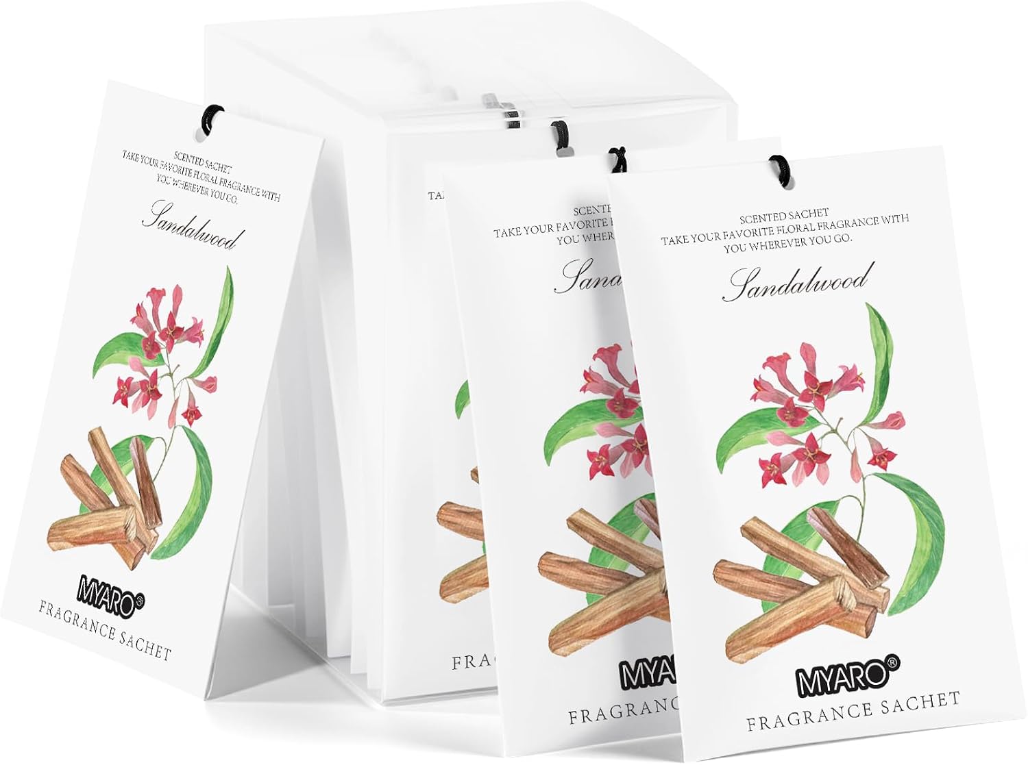 MYARO 12 Pack Sandalwood Scented Sachets, Closet Deodorizer Car Freshener