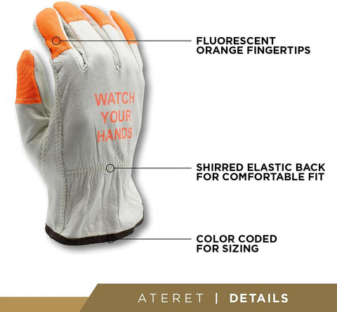 ATERET 12 Pairs Hi-Vis Leather Driver Work Gloves