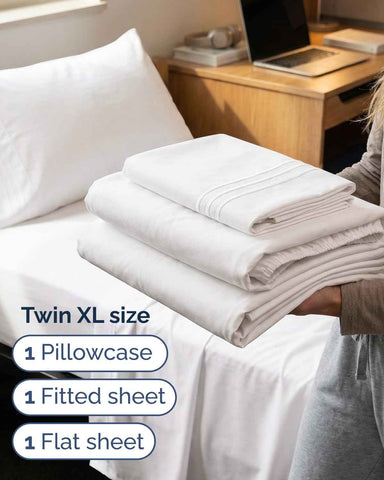 Twin XL 3 Piece Sheet Set - College Dorm Room Essentials - Antique White