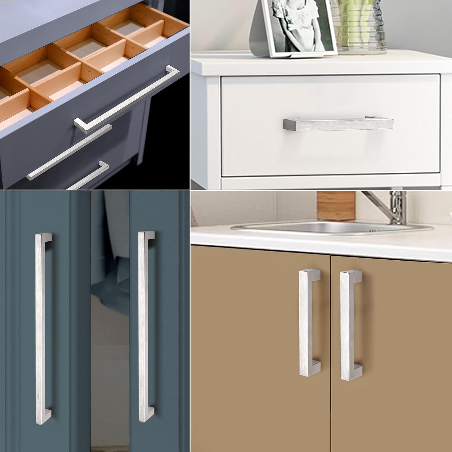 Probrico 30 Pack|6-3/10in(160mm) Kitchen Square Cabinet Handles Brushed Nickel Cabinet Pulls Stainless Steel Drawer Pulls Kitchen Cabinet Hardware