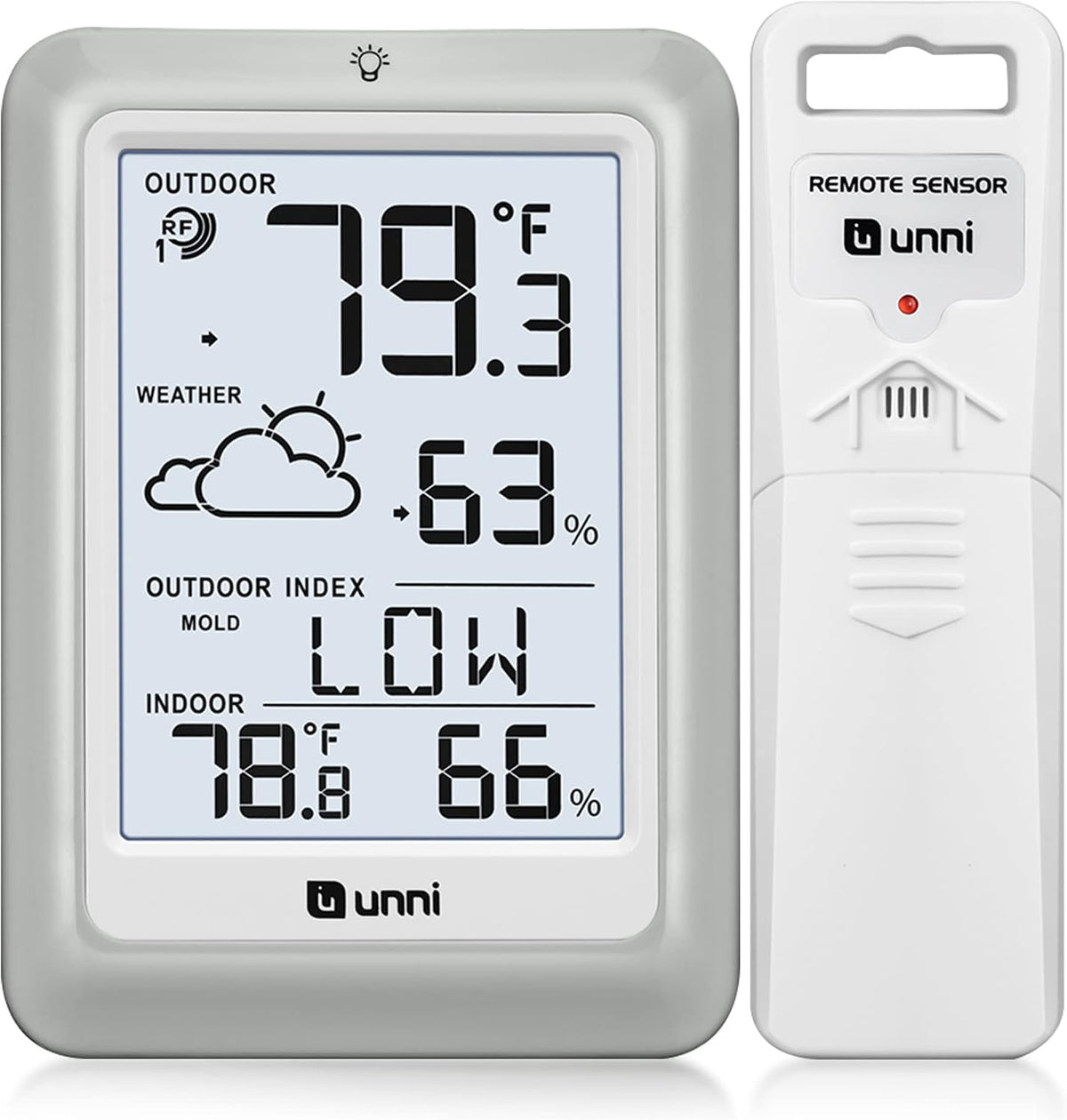 Indoor Outdoor Thermometer Hygrometer Wireless Weather Station, Temperature Humidity Monitor Battery Powered Inside Outside Thermometers with 330ft Range Remote Sensor and Backlight Display