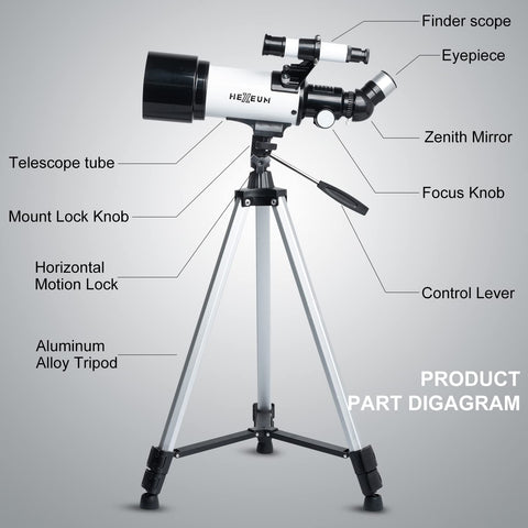 Telescope for Kids & Adults - 70mm Aperture 500mm AZ Mount Fully Multi-Coated Optics Astronomical refracting Portable Telescopes, with Tripod Phone Adapter, Carrying Bag, Remote Control White