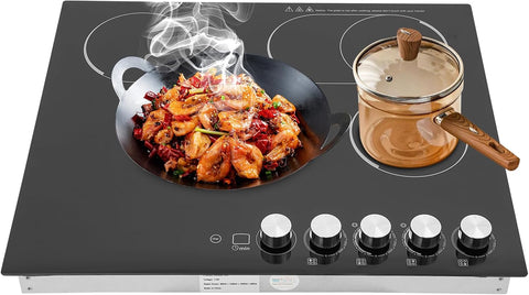 4 Burner Electric Ceramic Cooktop 3400W 110V, 5 Power Level Built-in & Countertop, Far Infrared Heating Ceramic Stove, Child Lock & 1.5H Timer, Suitable for Home/Commercial Kitchen No Plug (Black 2)