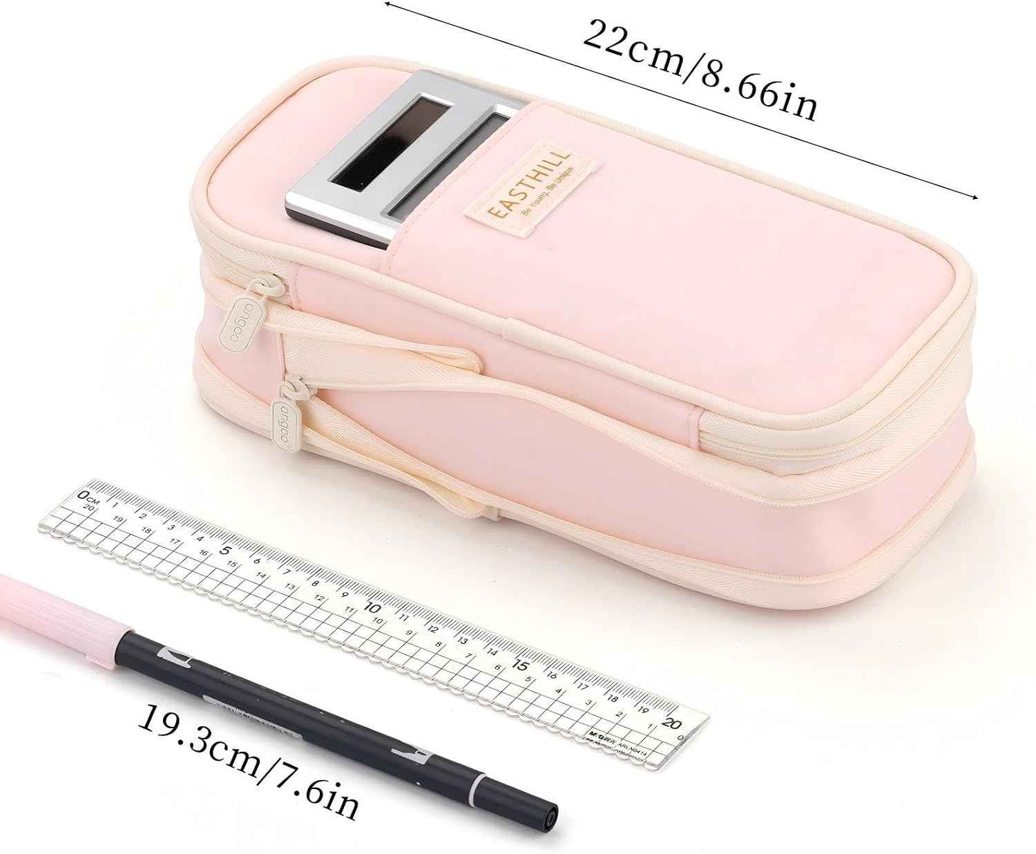 EASTHILL Big Capacity Pencil Case Large Pencil Pouch Stationery Pen Bag for Teen Girls-Pink
