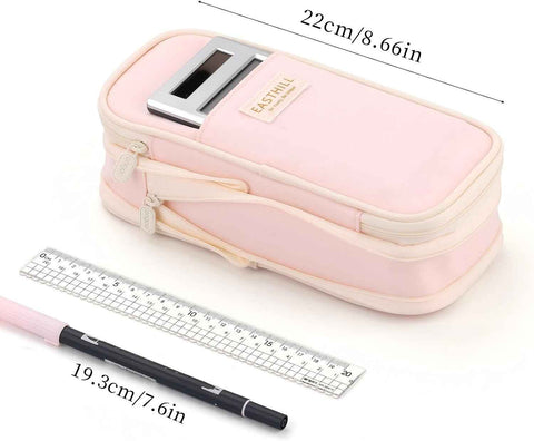 EASTHILL Big Capacity Pencil Case Large Pencil Pouch Stationery Pen Bag for Teen Girls-Pink