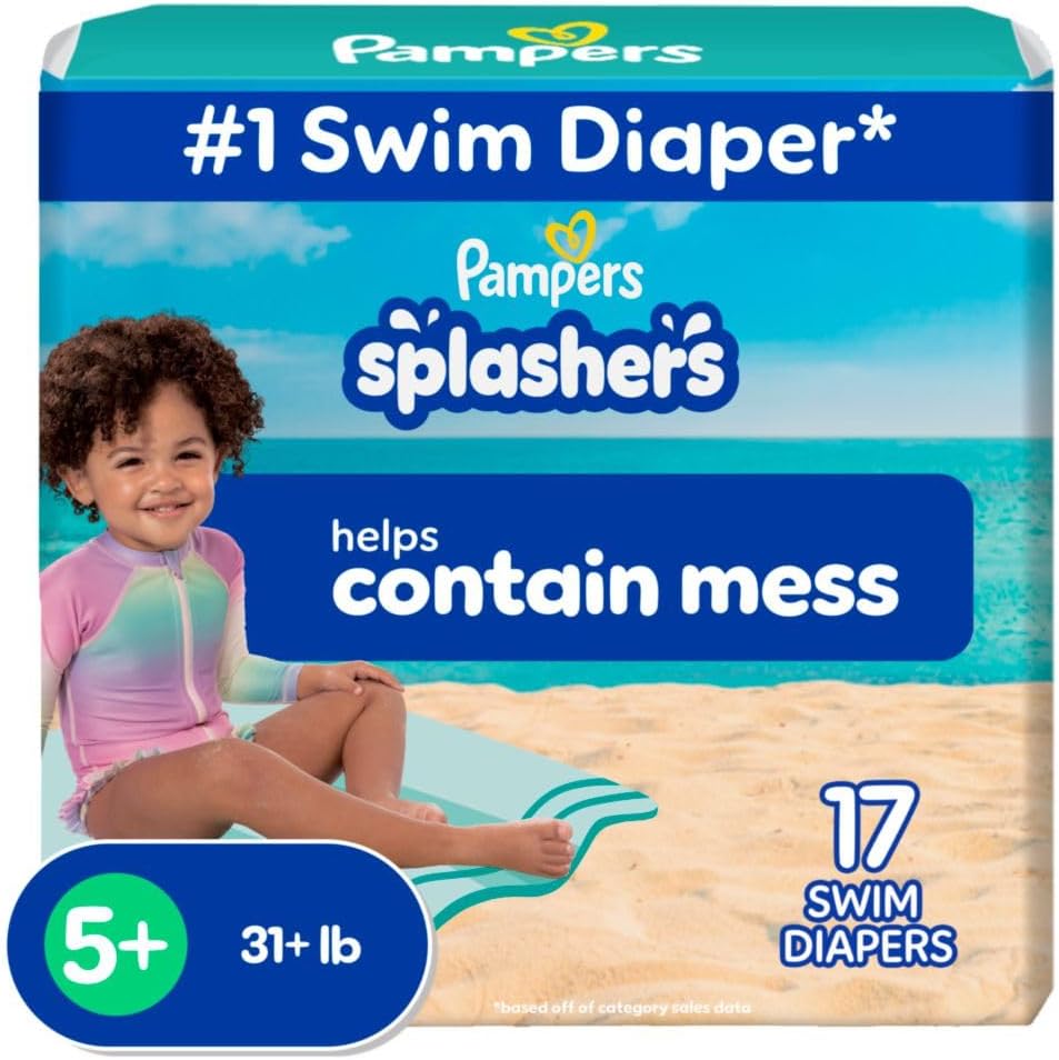 Pampers Splashers Swim Diapers, Size 6+, 15 Count, Disposable Swim Diapers, Contains Mess, No Swell