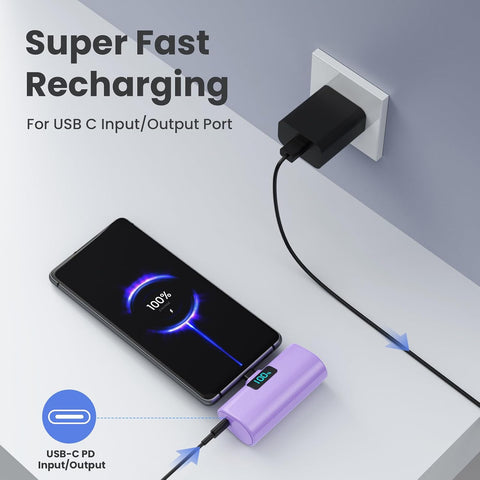 [2-Pack]Portable Charger for iPhone 16/15 Series,5200mAh PD USB C Power Bank Built-in USB-C Connector,Battery Pack Compatible with iPhone 16/16 Plus/16 Pro/16 Pro Max/15 Series,Android (Pink+Purple)