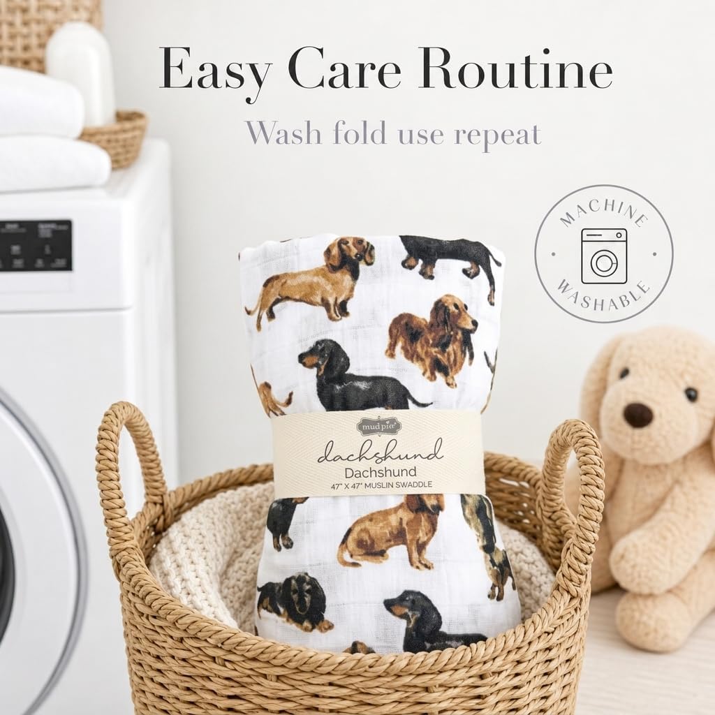 Mud Pie Dachshund Muslin Swaddle Blanket, Baby Blanket
