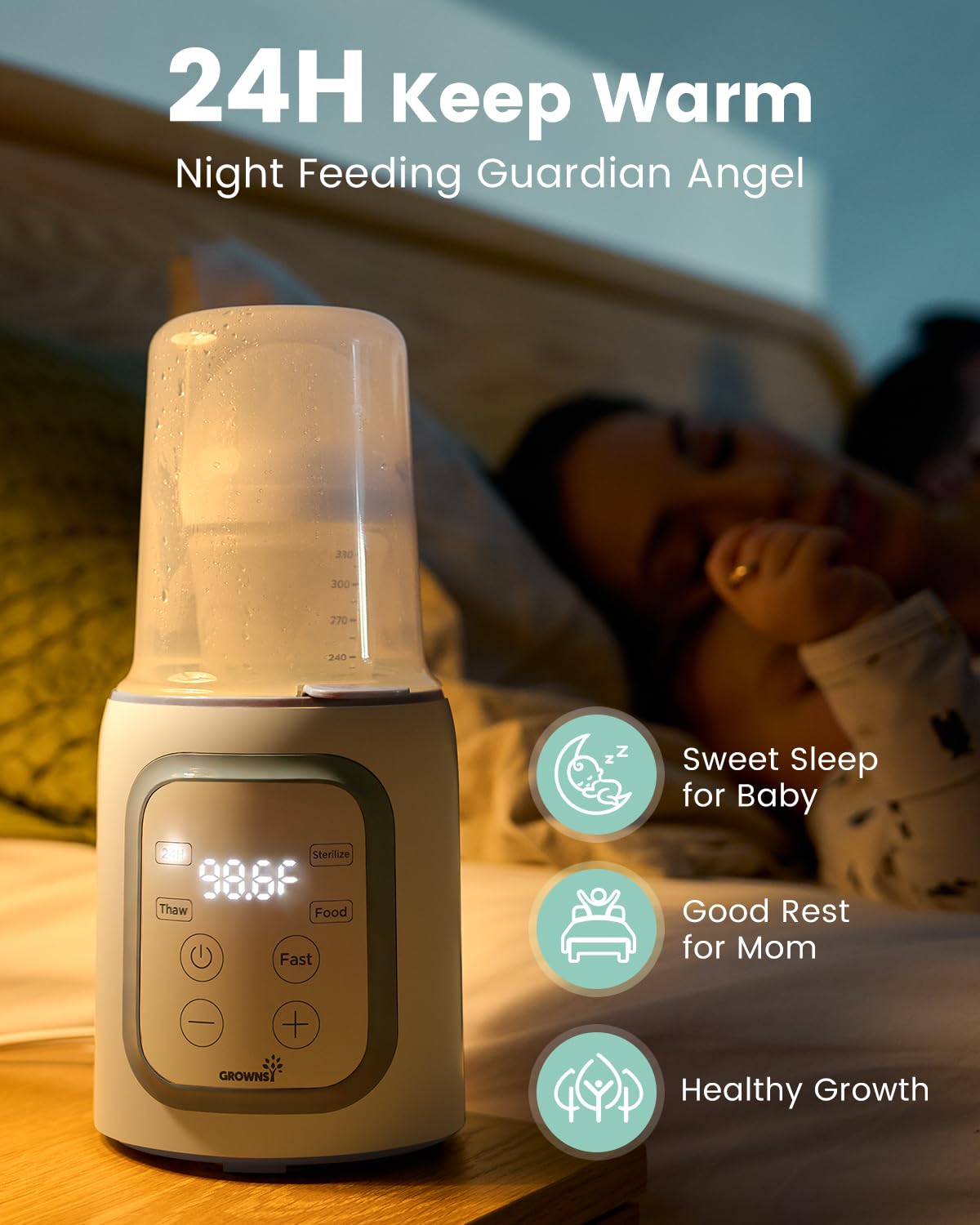 Grownsy 8-in-1 OG Fast Bottle Warmer with Timer, Gray
