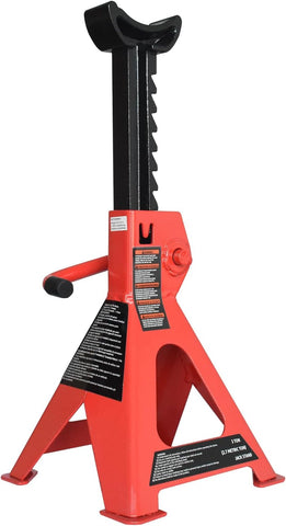 Amazon Basics Steel Jack Auto Stands, 3 Ton (2.7 metric Ton) Capacity, Easy to Use, Adjustable Height, 6,000 lb, 1 Pair, Black and Red(For Sedans and Urban SUVs)