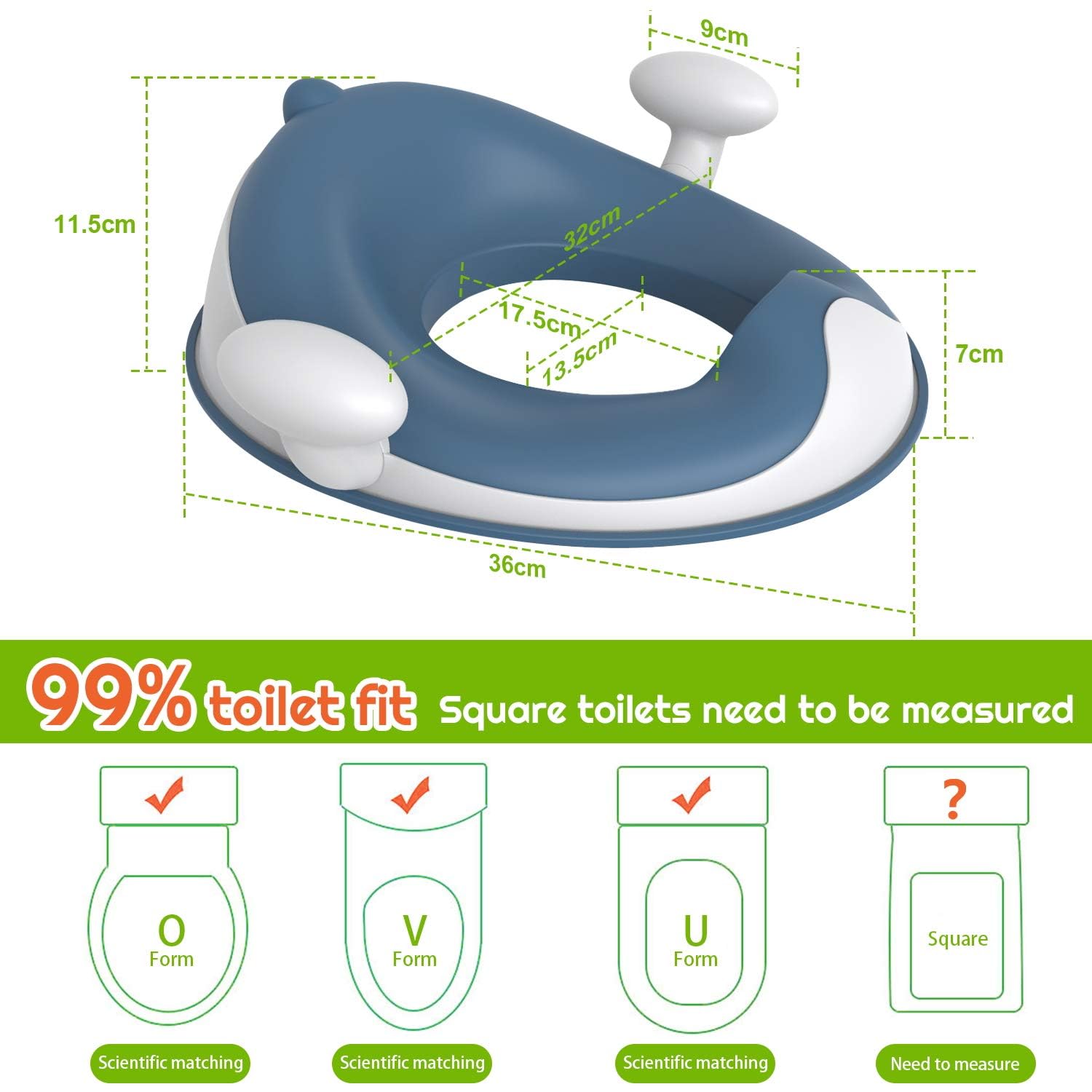 ANGELBLISS Potty Training Toilet Seat with Cushion, Handles, Splash Guard