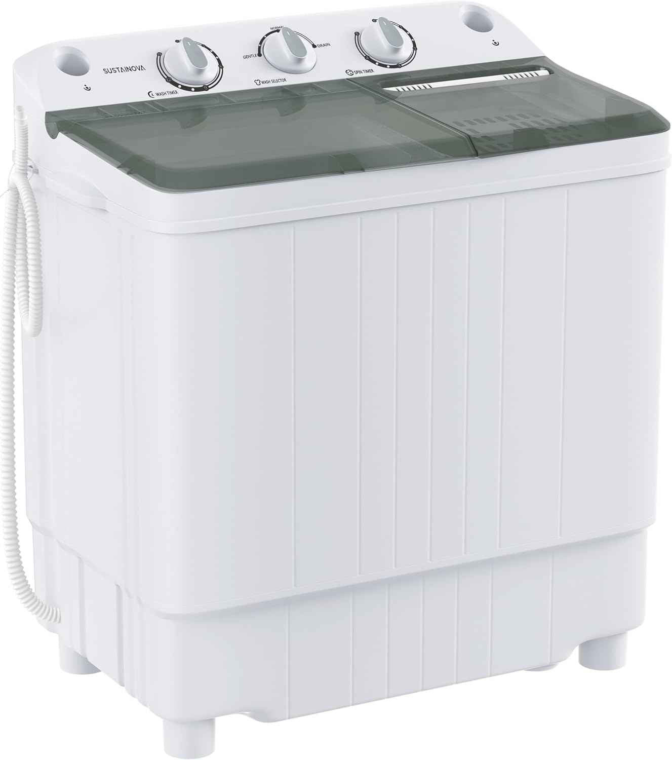 Portable Washing Machine, Twin Tub 9.9 Lbs Capacity, Washer(7.7 Lbs) and Spinner(2.2 Lbs) Combo, Mini Compact Laundry Washer for Home, Apartment, Camping, RVs and Dorms, Black/White