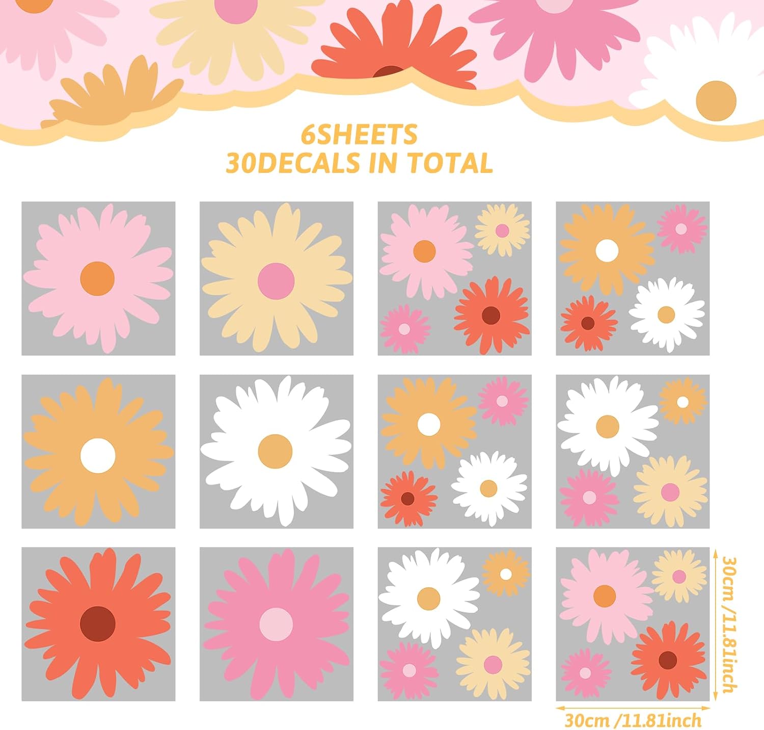 TaoBary 12 Sheet Large Daisy Wall Stickers Decal Flower Wall Sticker