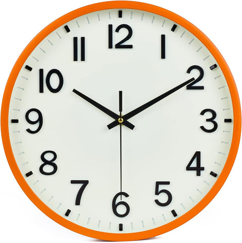 Wall Clock, Modern 8 Inch Small Wall Clocks Battery Operated, Silent Non-Ticking Analog Classic for Office, Home, Bathroom, Kitchen, Bedroom, School(Beige and Orange)