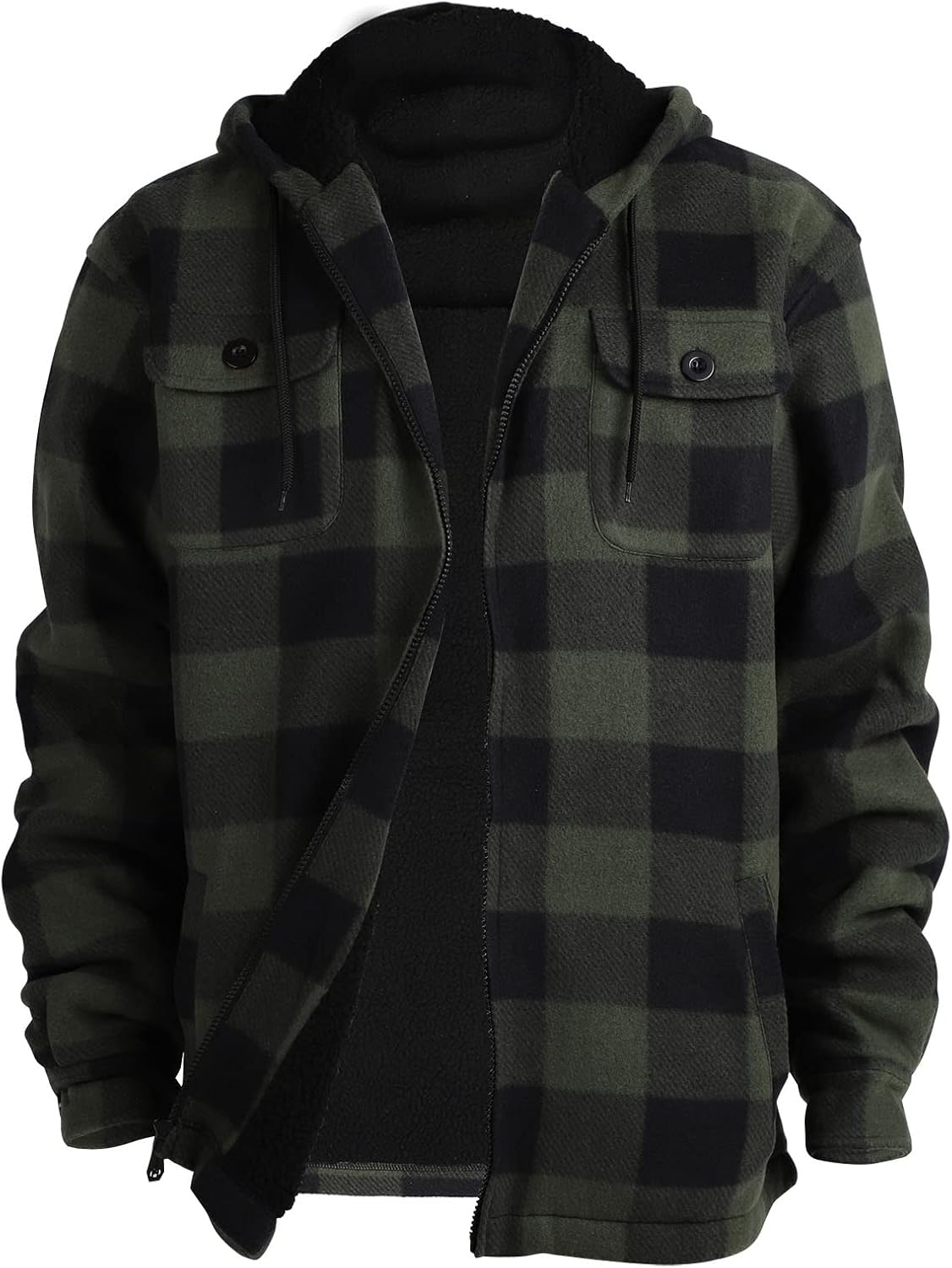 Facitisu Hoodies for Men Sherpa Lined Heavyweight Flannel Jackets Fleece Plaid Winter Warm Coats