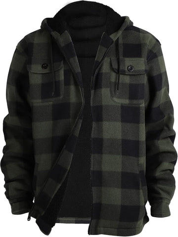 Facitisu Hoodies for Men Sherpa Lined Heavyweight Flannel Jackets Fleece Plaid Winter Warm Coats